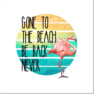 Gone To The Beach Flamingo Retro Sunset Posters and Art